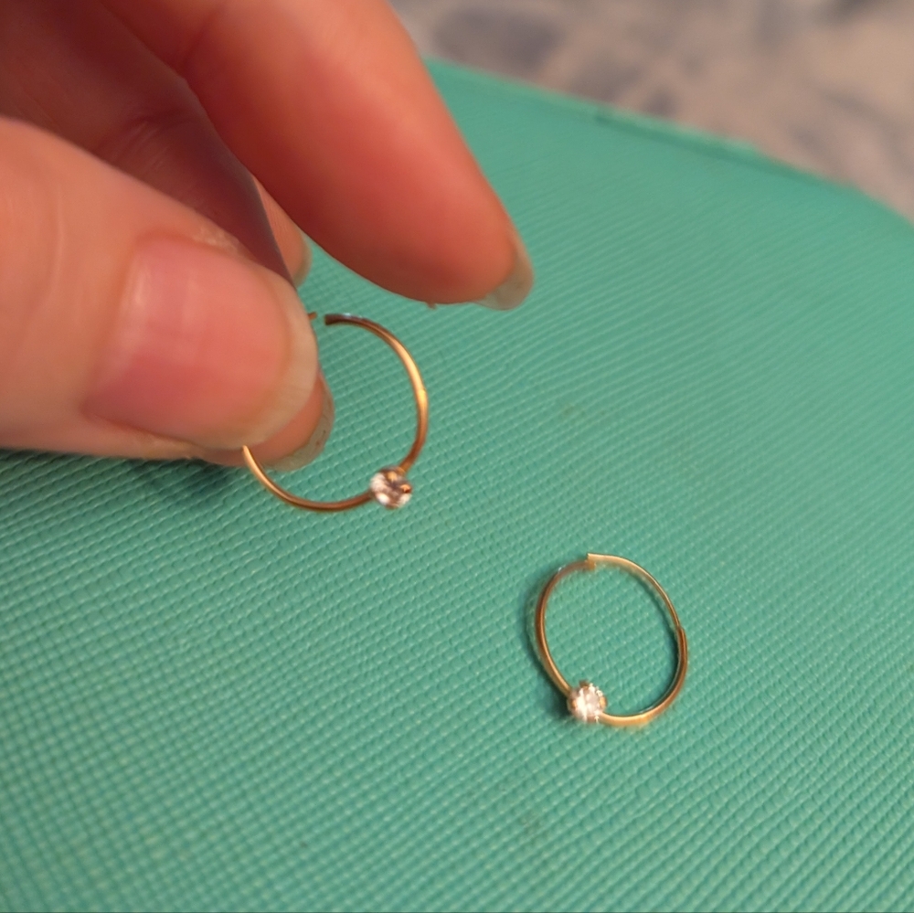 Gold earring hoops Huggies real with diamond